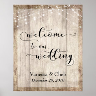 Affiche Mariage personnalisé 2 Brown bois et lumières Affi
