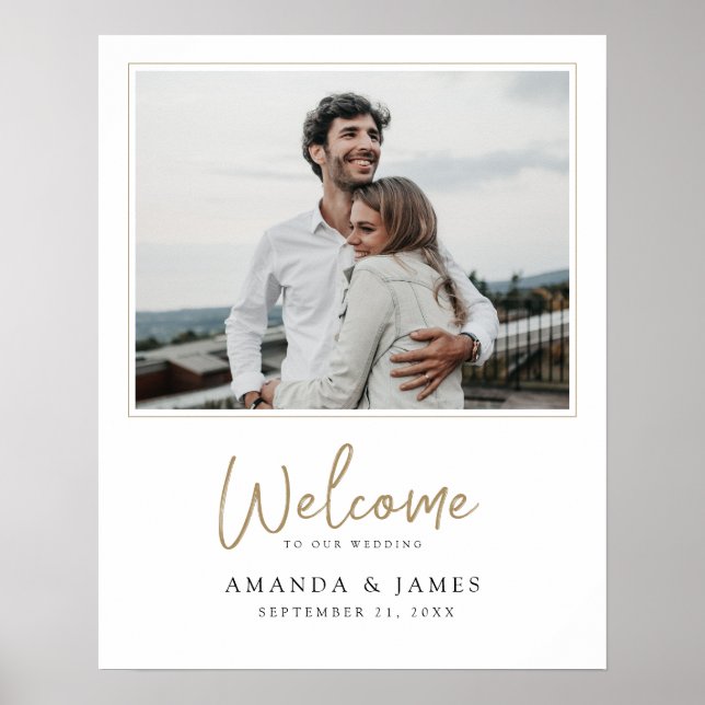 Affiche Mariage personnalisé moderne or doré de bienvenue (Devant)