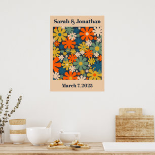 Affiche Mariage personnalisé ou Anniversaire rétros Floral