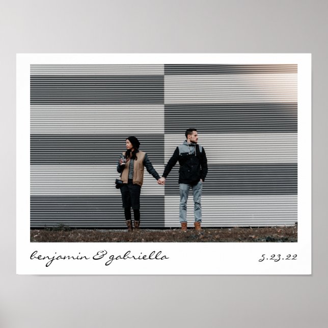 Affiche Mariage Photo avec Lettre Calligraphique Moderne M (Devant)
