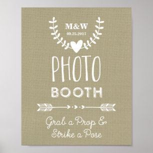 Affiche Mariage Photo Booth Signal Burlap Hearts Flèches