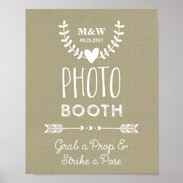 Affiche Mariage Photo Booth Signal Burlap Hearts Flèches (Devant)