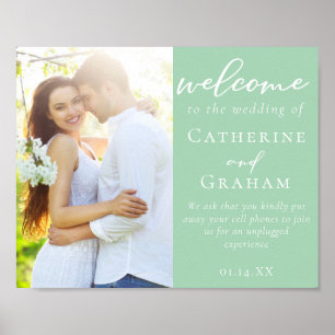 Affiche Mariage photo Chic Mint Green Couple Bienvenue