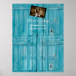 Affiche Mariage photo en bois bleu rustique