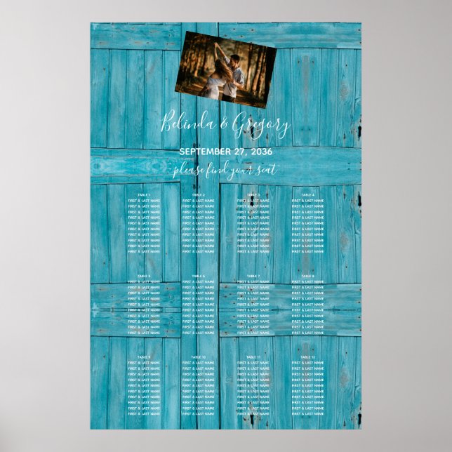 Affiche Mariage photo en bois bleu rustique (Devant)