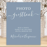 Affiche Mariage Photo Invité Moderne Calligraphie Dusty Bl<br><div class="desc">Photo Guest Book ! Calligraphie simple mais élégante, ce panneau mariage de livre d'or de photo comprend livre d'or en calligraphie élégante, et prendre une photo, la placer dans le livre, et laisser un message pour. Customisez ce panneau de mariage élégant avec vos noms! DROIT D'AUTEUR © 2020 Judy Burrows,...</div>