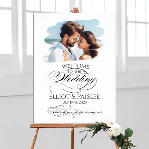 Affiche Mariage photo signe de bienvenue élégant calligrap