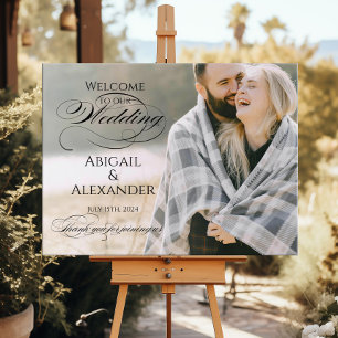 Affiche Mariage photo signe de bienvenue élégant calligrap