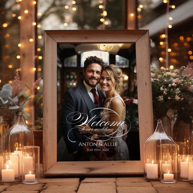 Affiche Mariage photo signe de bienvenue élégant calligrap (Créateur téléchargé)