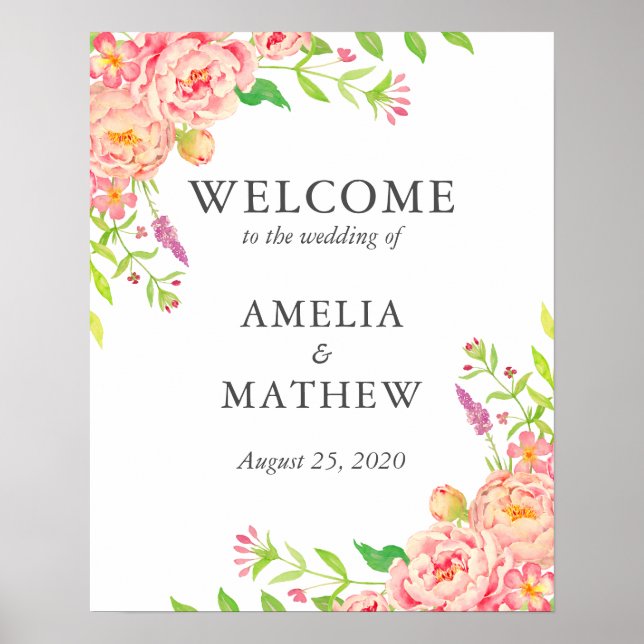 Affiche Mariage Pink Peony Bienvenue (Devant)