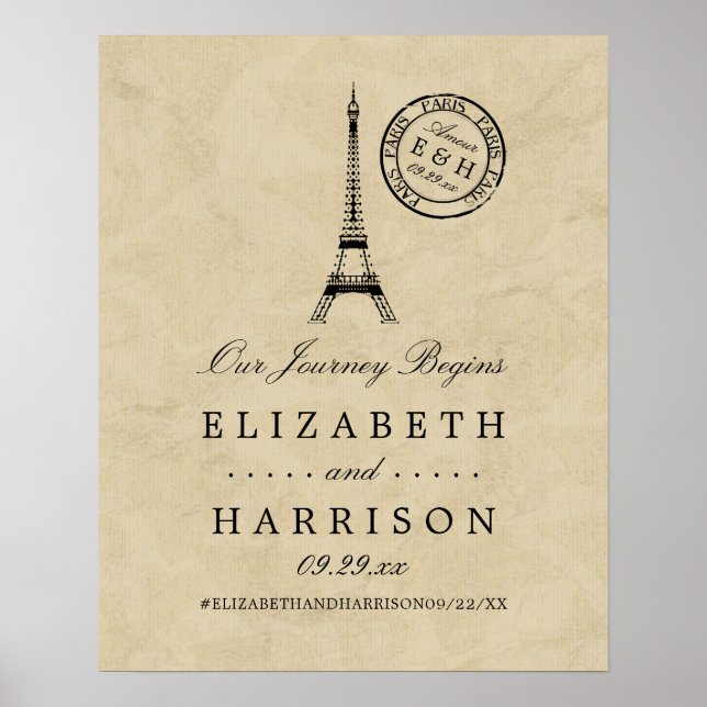 Affiche Mariage postal vintage Tour Eiffel Paris (Devant)
