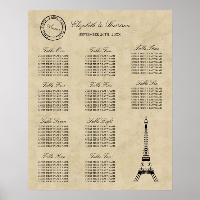Affiche Mariage postal vintage Tour Eiffel Paris (Devant)