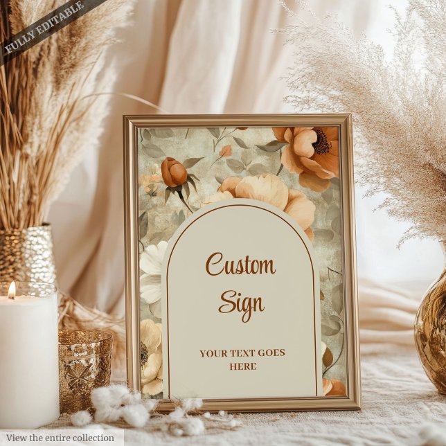 Affiche Mariage romantique boho terracotta vert sauge pers (Romantic Boho Terracotta Sage Green Custom Wedding Sign)