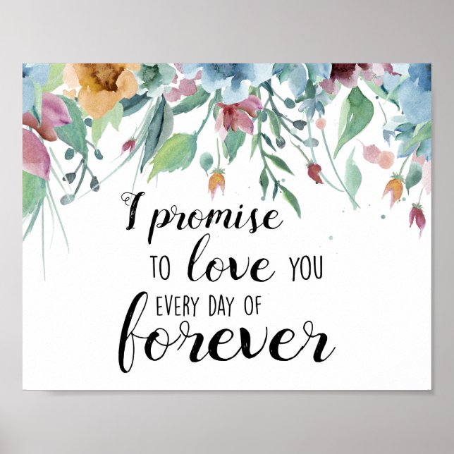 Affiche mariage romantique citation aquarelle fleurs bleu (Devant)