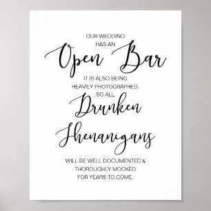 Affiche Mariage romantique Open Bar, shenanigans ivres
