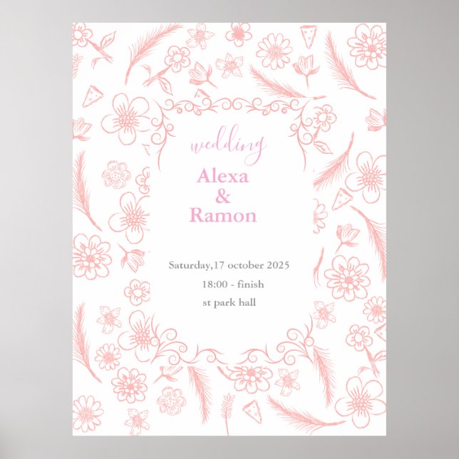 Affiche mariage rose (Devant)