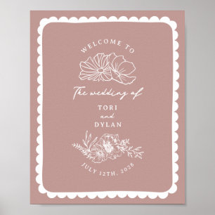 Affiche Mariage rose de la frontière florale Bienvenue