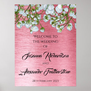 Affiche Mariage rose et blanc métallisé Bienvenue