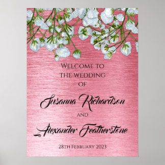Affiche Mariage rose et blanc métallisé Bienvenue