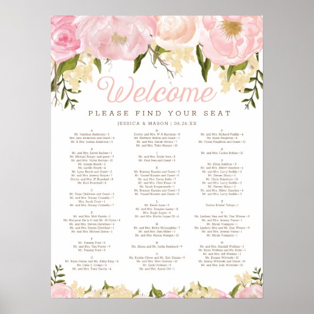 Affiche Mariage rose Floral (Devant)