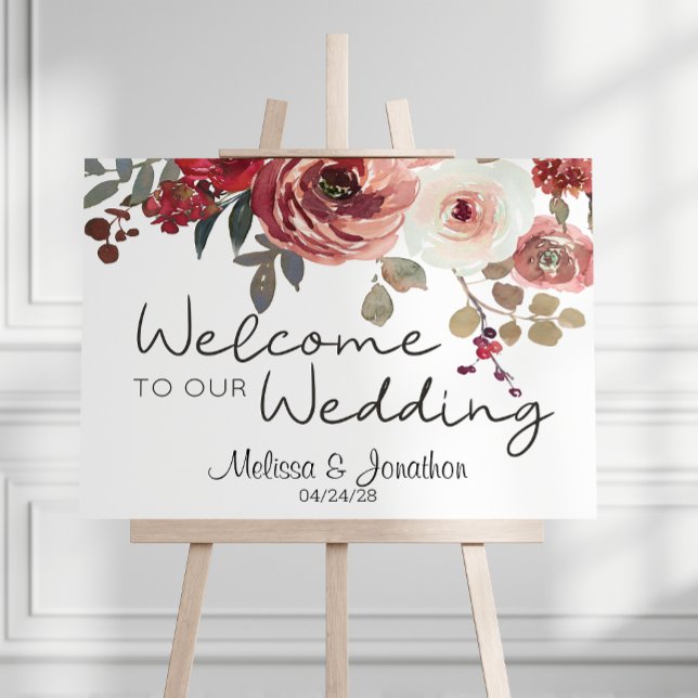 Affiche Mariage Rose Red Blush Floral (Créateur téléchargé)