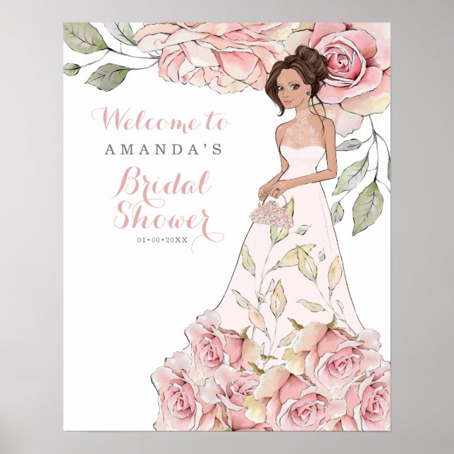 Affiche Mariage Rose Rose Poudrée Bienvenue  (Devant)