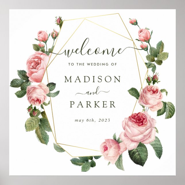 Affiche Mariage Rose Vintage rose (Devant)