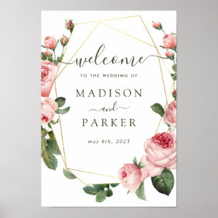 Affiche Mariage Rose Vintage rose