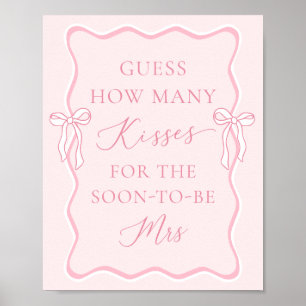 Affiche Mariage Ruban Rose Devinez Combien de Bisous