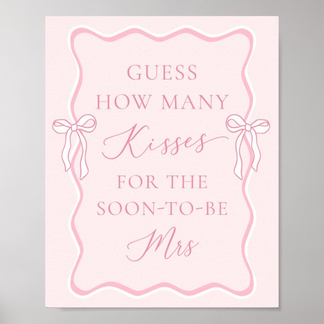 Affiche Mariage Ruban Rose Devinez Combien de Bisous (Devant)