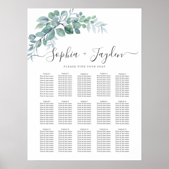 Affiche Mariage Rustique Aquarelle Eucalyptus Verdure (Devant)