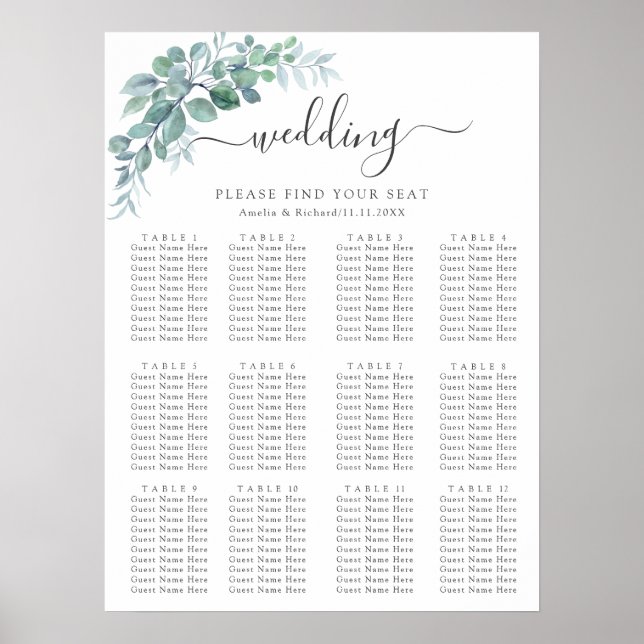 Affiche Mariage Rustique Aquarelle Eucalyptus Verdure (Devant)