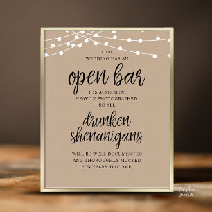 Affiche Mariage Rustique Bar Ouvert, Frasques d'Ivrognes