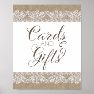 Affiche Mariage rustique Burlap et dentelle, panneau de Fê