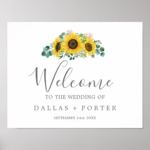 Affiche Mariage rustique de tournesol Eucalyptus Bienvenue