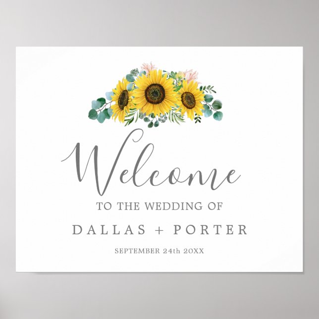 Affiche Mariage rustique de tournesol Eucalyptus Bienvenue (Devant)