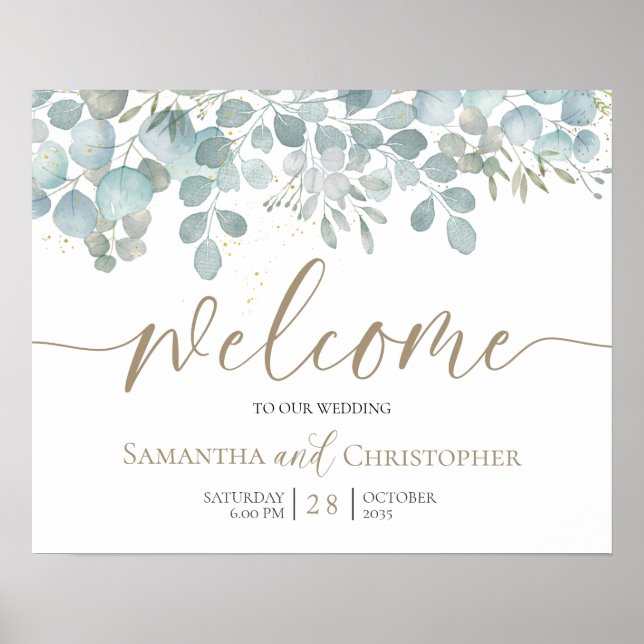 Affiche Mariage Rustique Eucalyptus Vert Sauge Or (Devant)