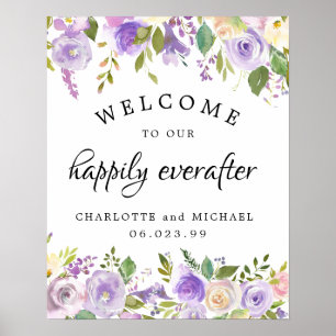 Affiche Mariage rustique heureux Everafter violet Floral