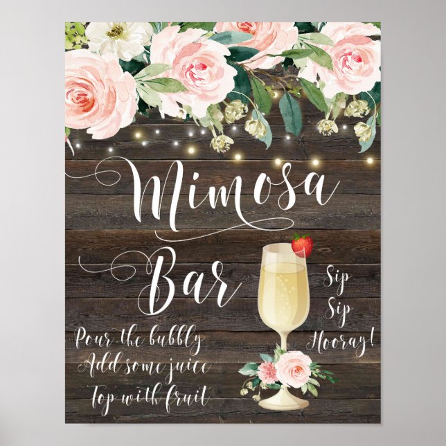 Affiche Mariage Rustique Mimosa Bar Signal rose (Devant)