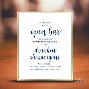 Affiche Mariage Rustique Moderne : Bar Ouvert et Shenaniga