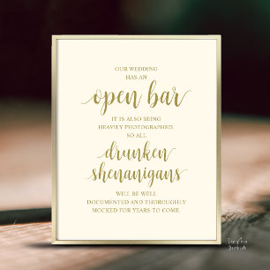 Affiche Mariage Rustique Moderne : Bar Ouvert et Shenaniga