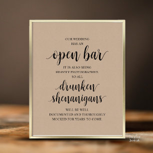 Affiche Mariage Rustique Moderne : Bar Ouvert et Shenaniga