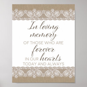 Affiche Mariage rustique toile de jute et dentelle, En sou