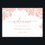 Affiche Mariage Sakura Japanese Cherry Blossoms Bienvenue<br><div class="desc">Ce joli modèle à poster mariage floral présente vos noms accentués par les fleurs de cerisiers japonais. Le texte des noms et le script "bienvenue" sont dans un rouge très doux et l'autre texte est un ton élégant qui a des éléments de gris et d'orange. Nous avons défini l'arrière -...</div>