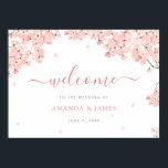 Affiche Mariage Sakura Japanese Cherry Blossoms Bienvenue<br><div class="desc">Ce joli modèle à poster mariage floral présente vos noms accentués par les fleurs de cerisiers japonais. Le texte des noms et le script "bienvenue" sont dans un rouge très doux et l'autre texte est un ton élégant qui a des éléments de gris et d'orange. Nous avons défini l'arrière -...</div>