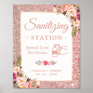 Affiche Mariage Sanitizing Station Signal Rose Gold Floral