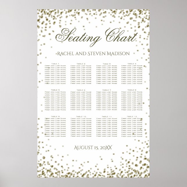 Affiche Mariage Siège 12 Table Gold Confetti (Devant)