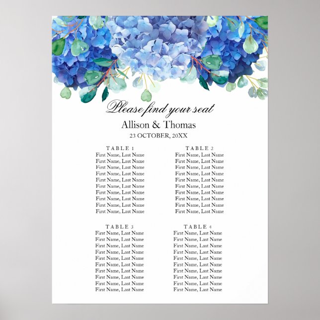 Affiche Mariage Siège bannière de bienvenue bleu hydrangea (Devant)
