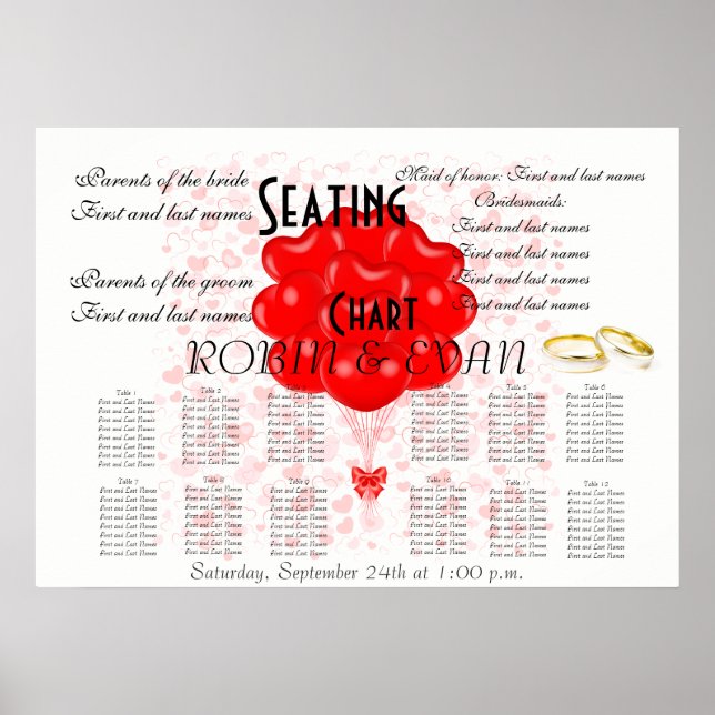 Affiche Mariage Sièges Cartes Coeurs Destinée (Devant)