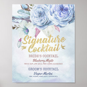 Affiche Mariage Signature Boire Menu Boho Plumes florales